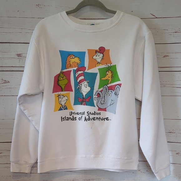 Vintage Dr Seuss Islands Of Adventure Universal Studios Sweatshirt Small Cat Hat - Picture 1 of 12